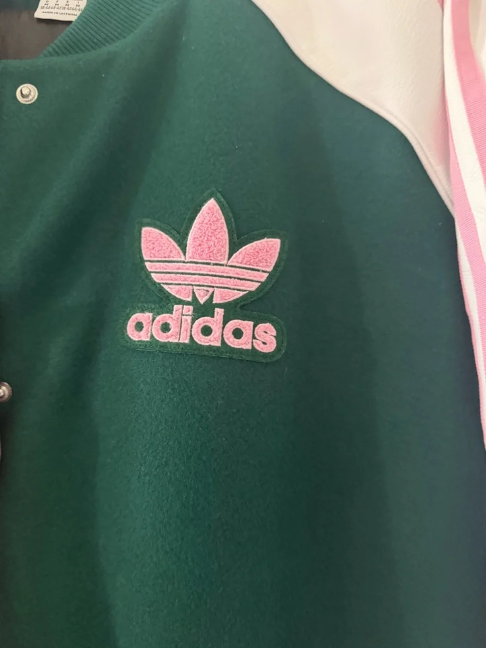 adidas Dark Green, White & Pink Bomber Track Jacket - Picture 4 of 7